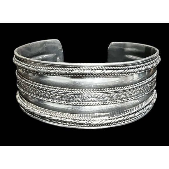 VTG Sterling Silver 925 Cuff Bracelet Boho Flowers Twisted Rope Southwest 33.4g - Picture 7 of 12
